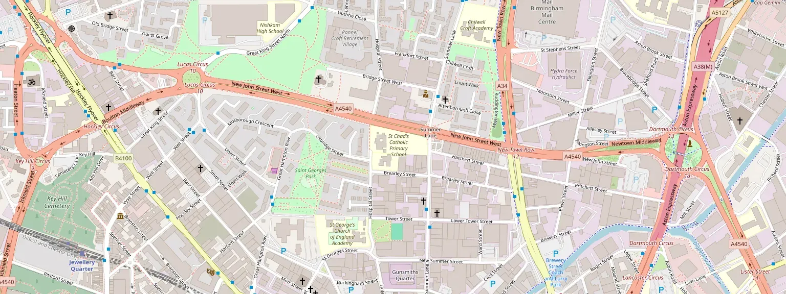 Map showing McGeoch Technology Limited on Lower Tower Street, Birmingham